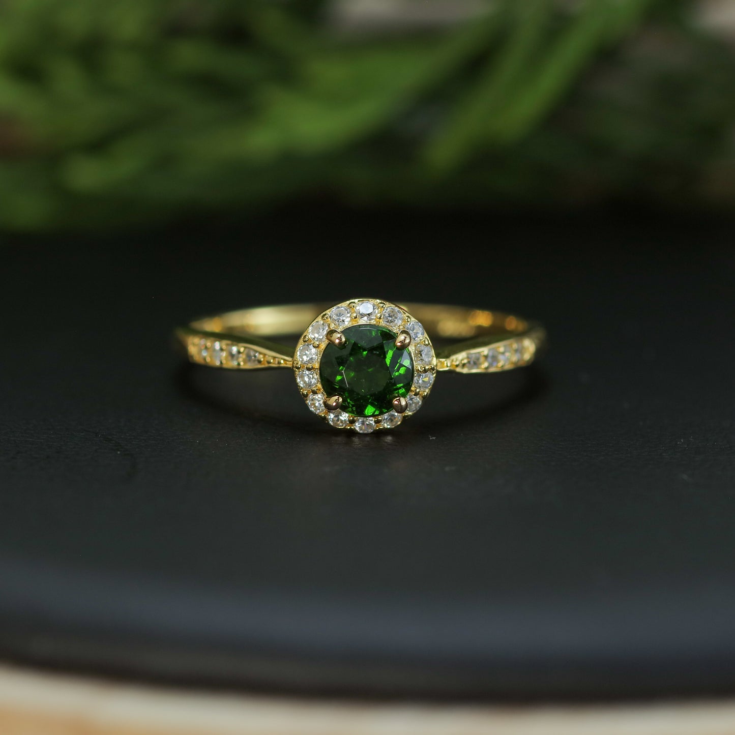 Natural Chrome Diopside Halo Statement Ring