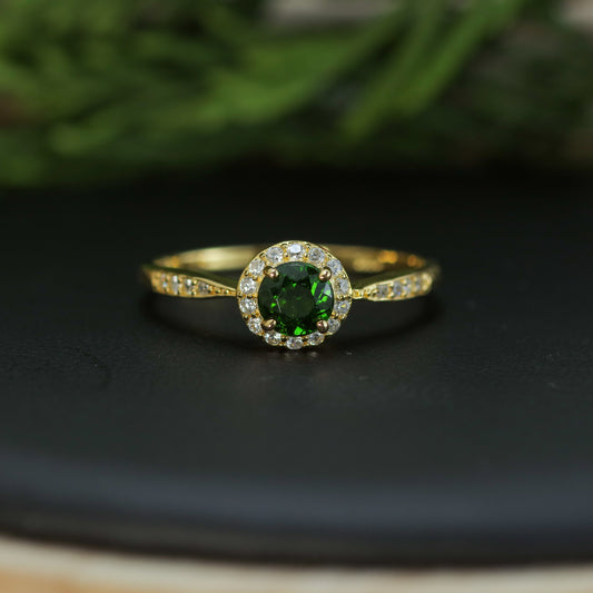 Natural Chrome Diopside Halo Statement Ring