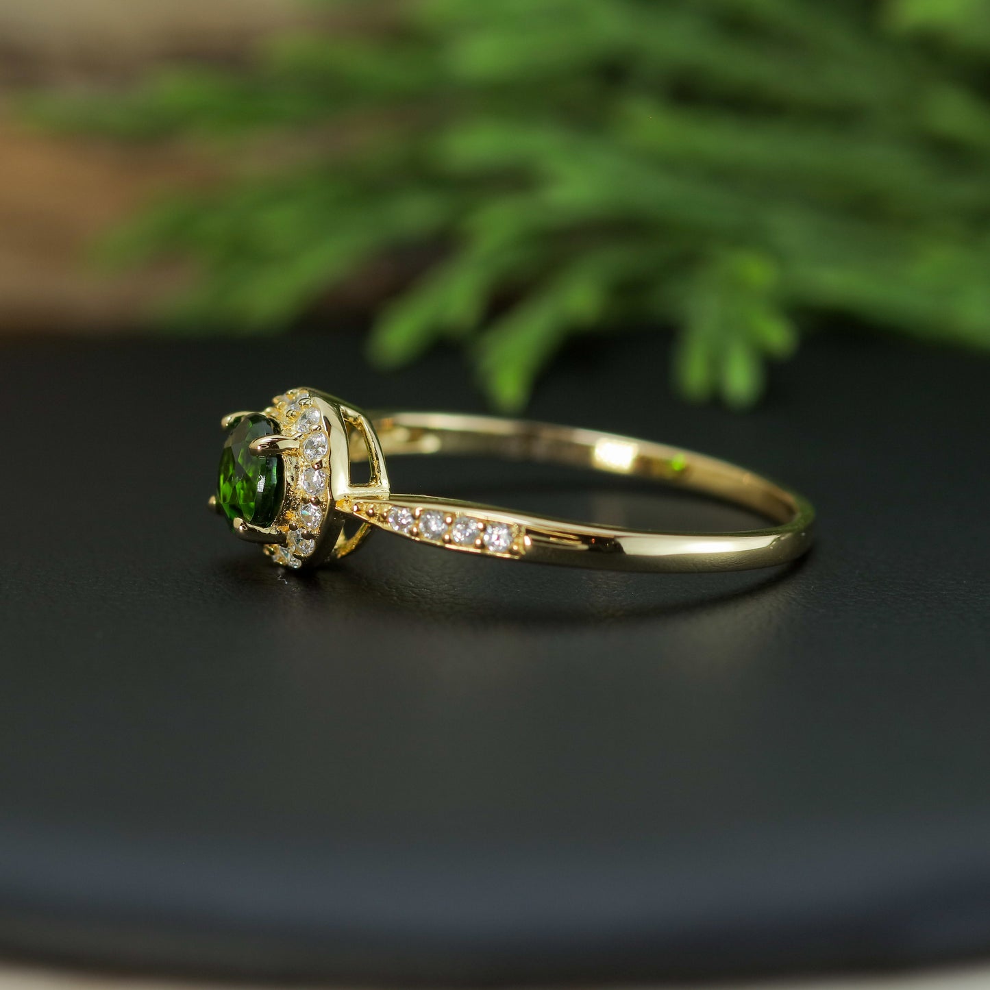 Natural Chrome Diopside Halo Statement Ring