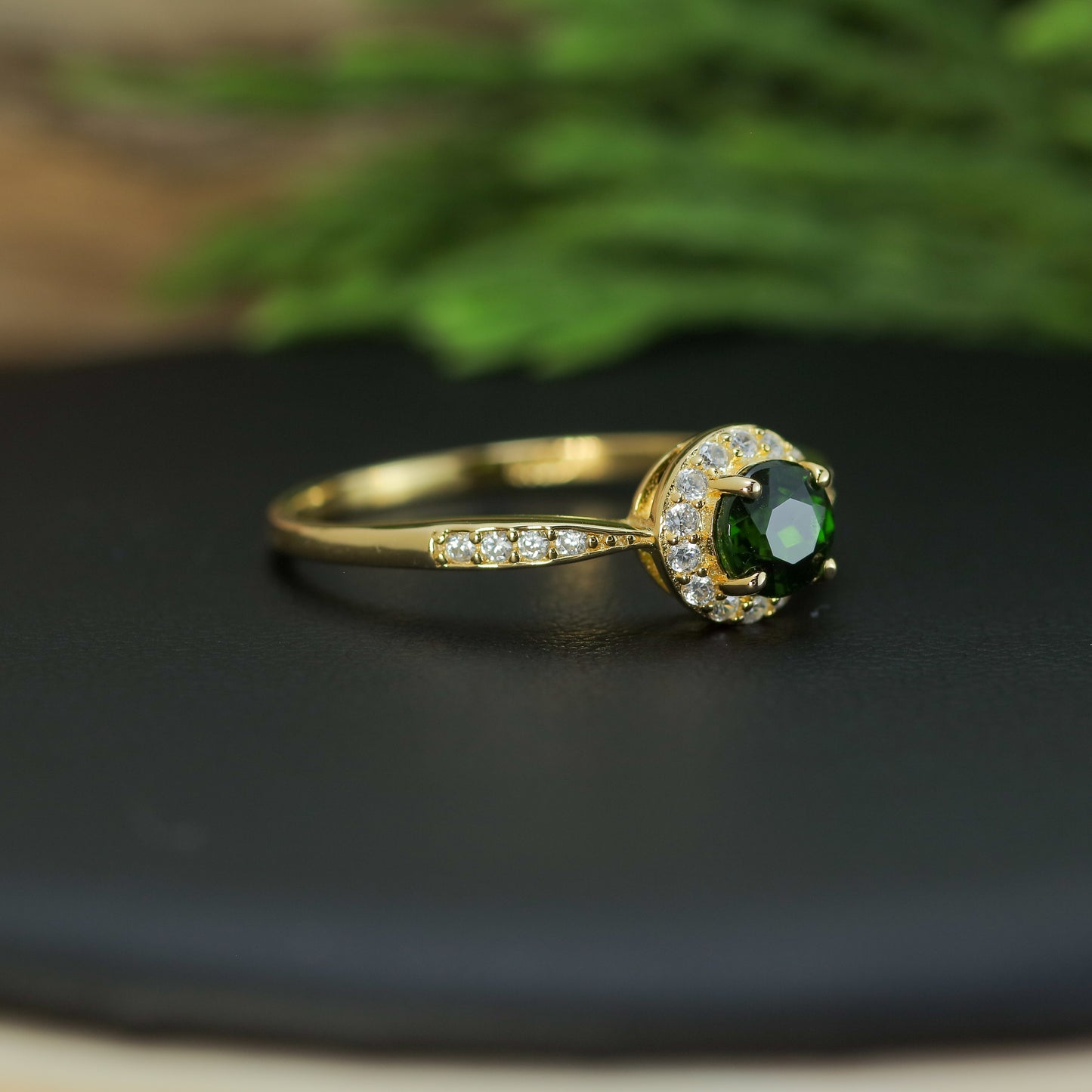 Natural Chrome Diopside Halo Statement Ring