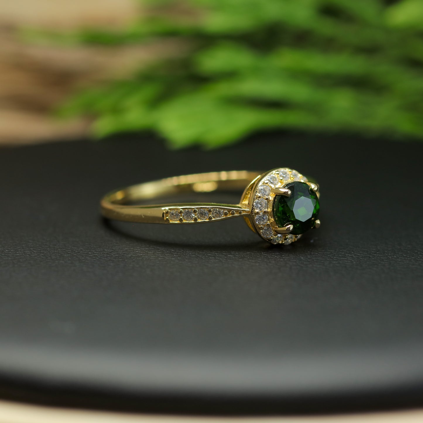 Natural Chrome Diopside Halo Statement Ring