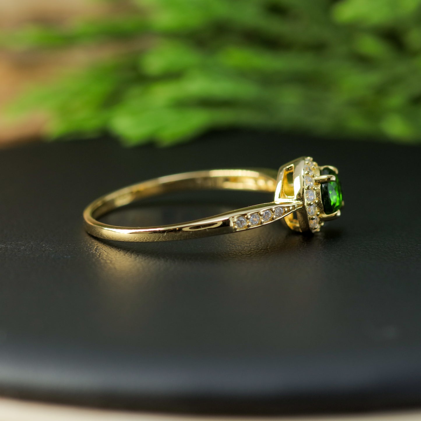 Natural Chrome Diopside Halo Statement Ring