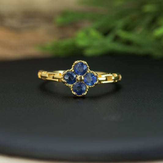 Natural Blue Sapphire Clover Statement Ring
