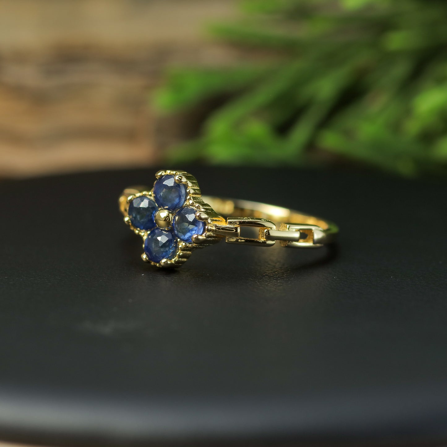 Natural Blue Sapphire Clover Statement Ring