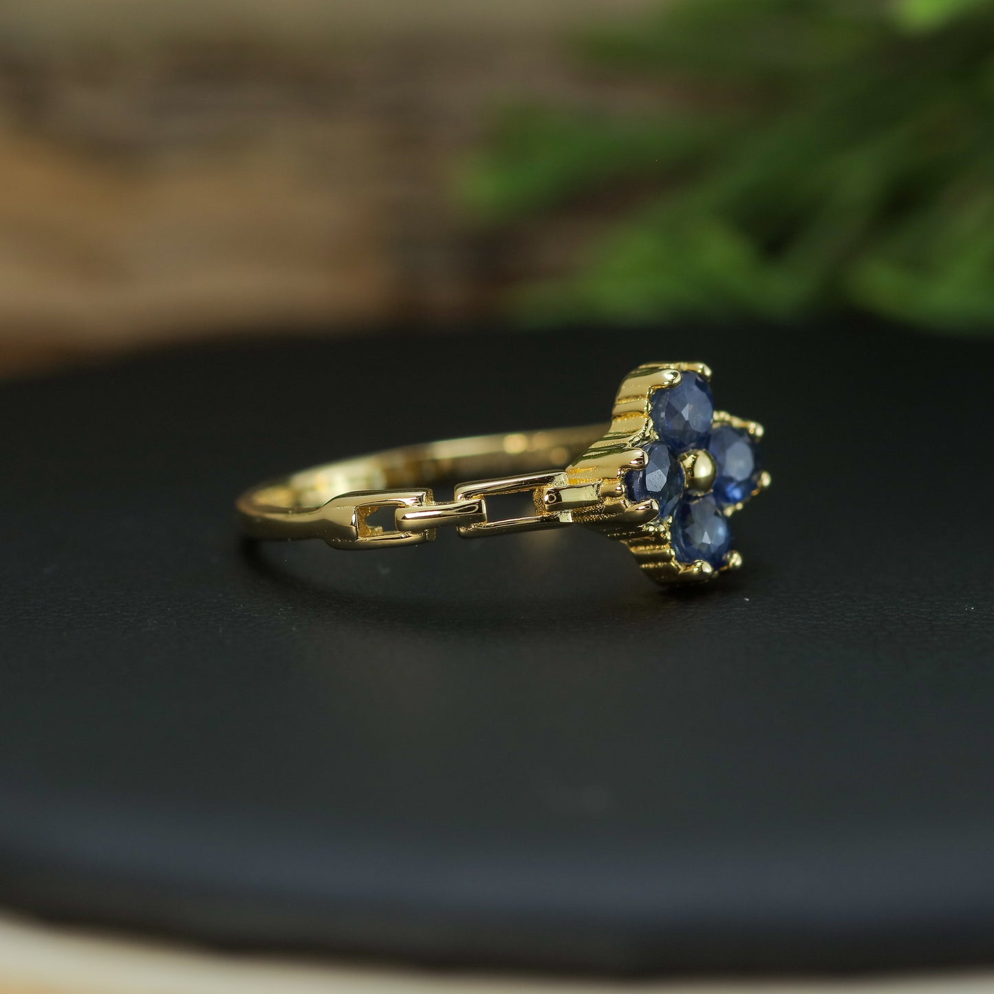 Natural Blue Sapphire Clover Statement Ring