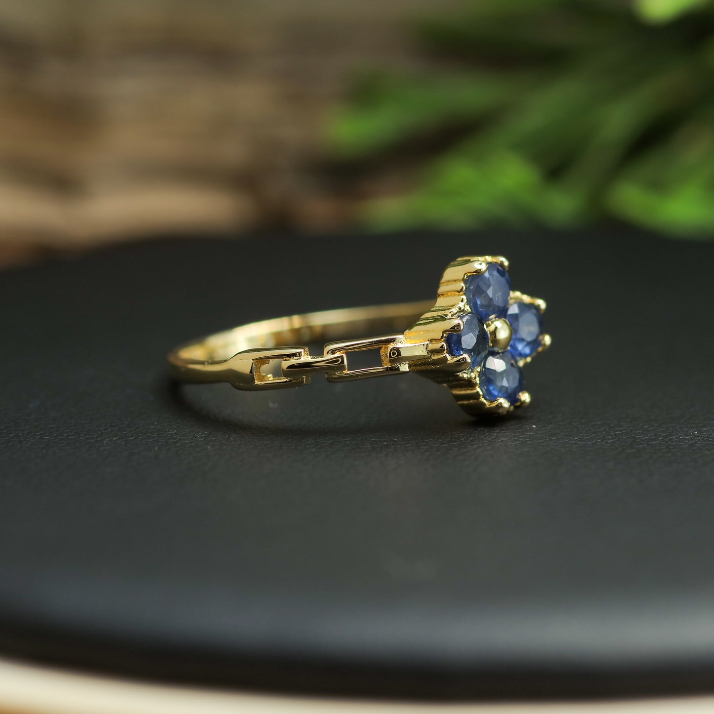 Natural Blue Sapphire Clover Statement Ring