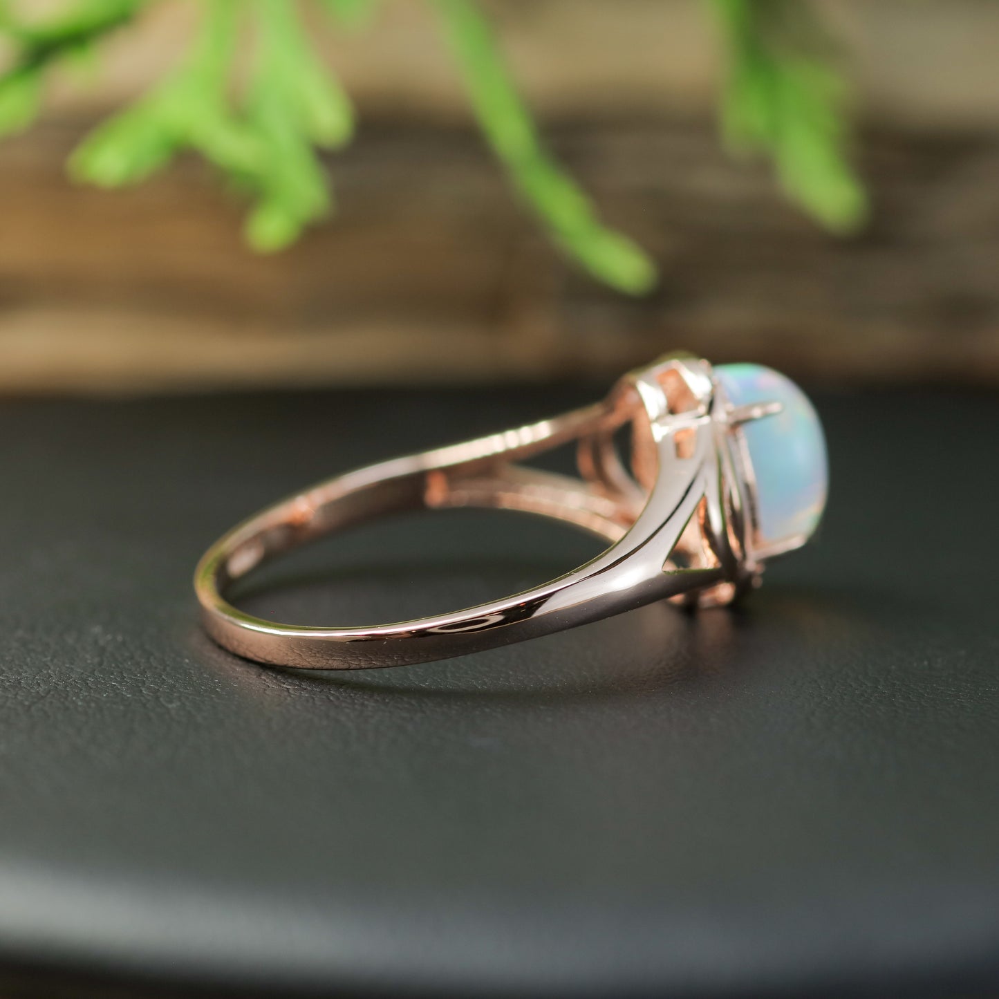 Natural Ethiopian Opal Split-Shoulder Halo Ring