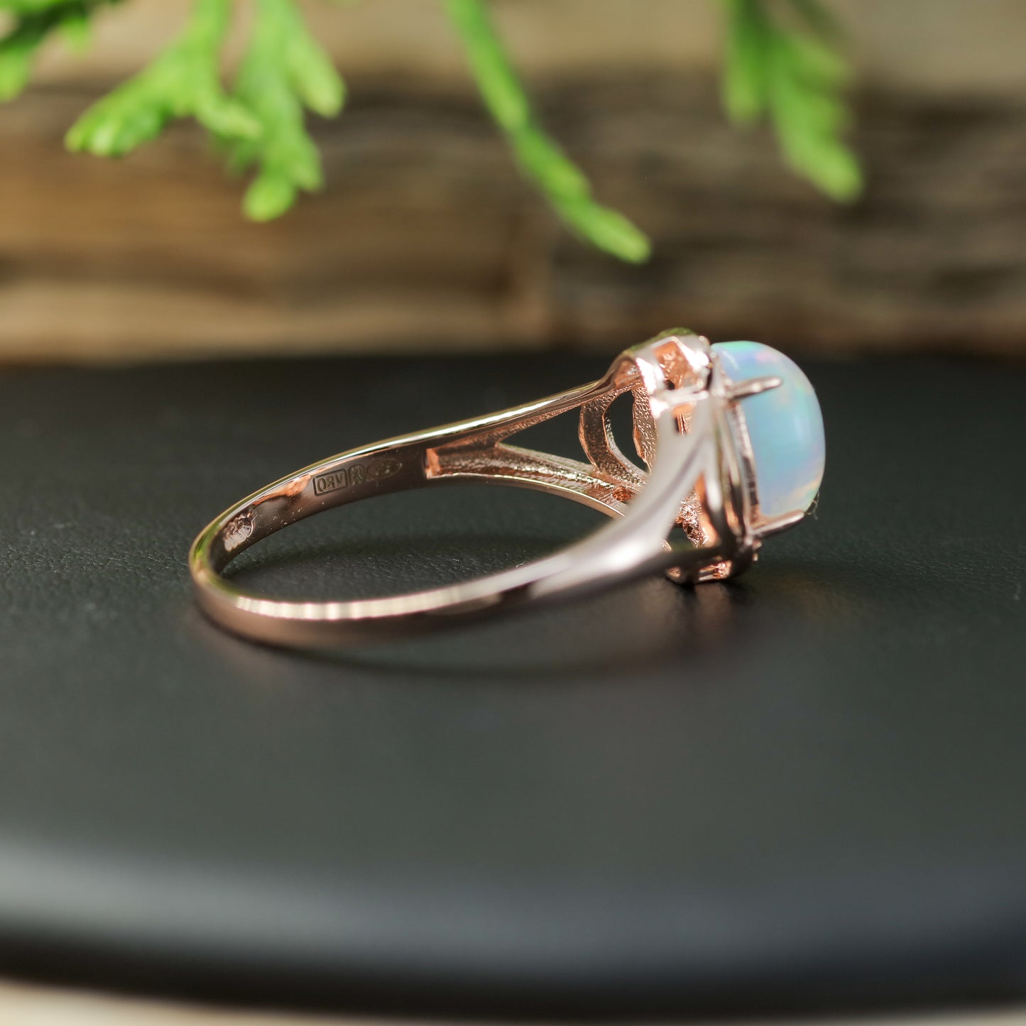 Natural Ethiopian Opal Split-Shoulder Halo Ring