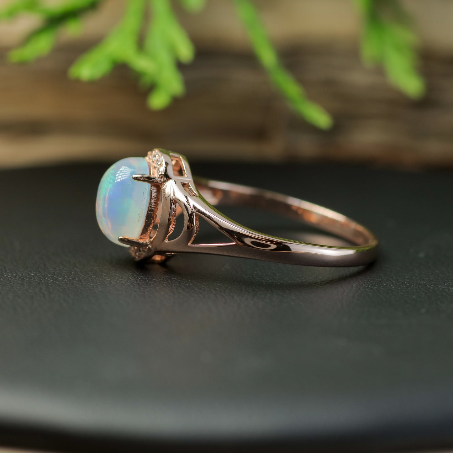 Natural Ethiopian Opal Split-Shoulder Halo Ring