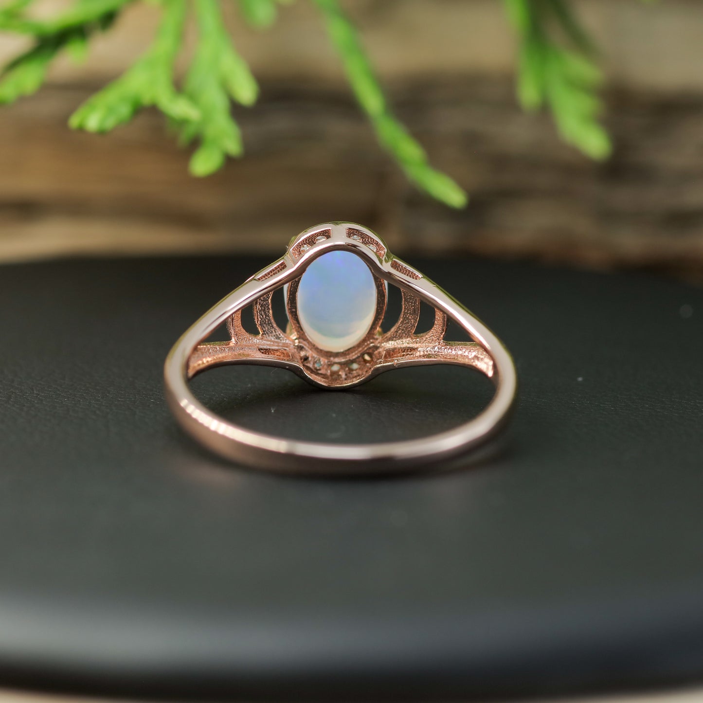 Natural Ethiopian Opal Split-Shoulder Halo Ring