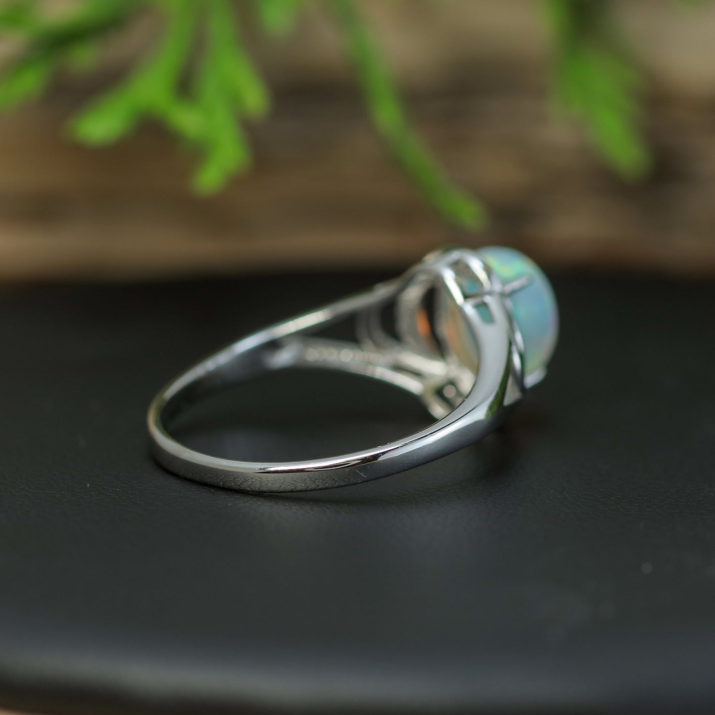 Natural Ethiopian Opal Split-Shoulder Halo Ring