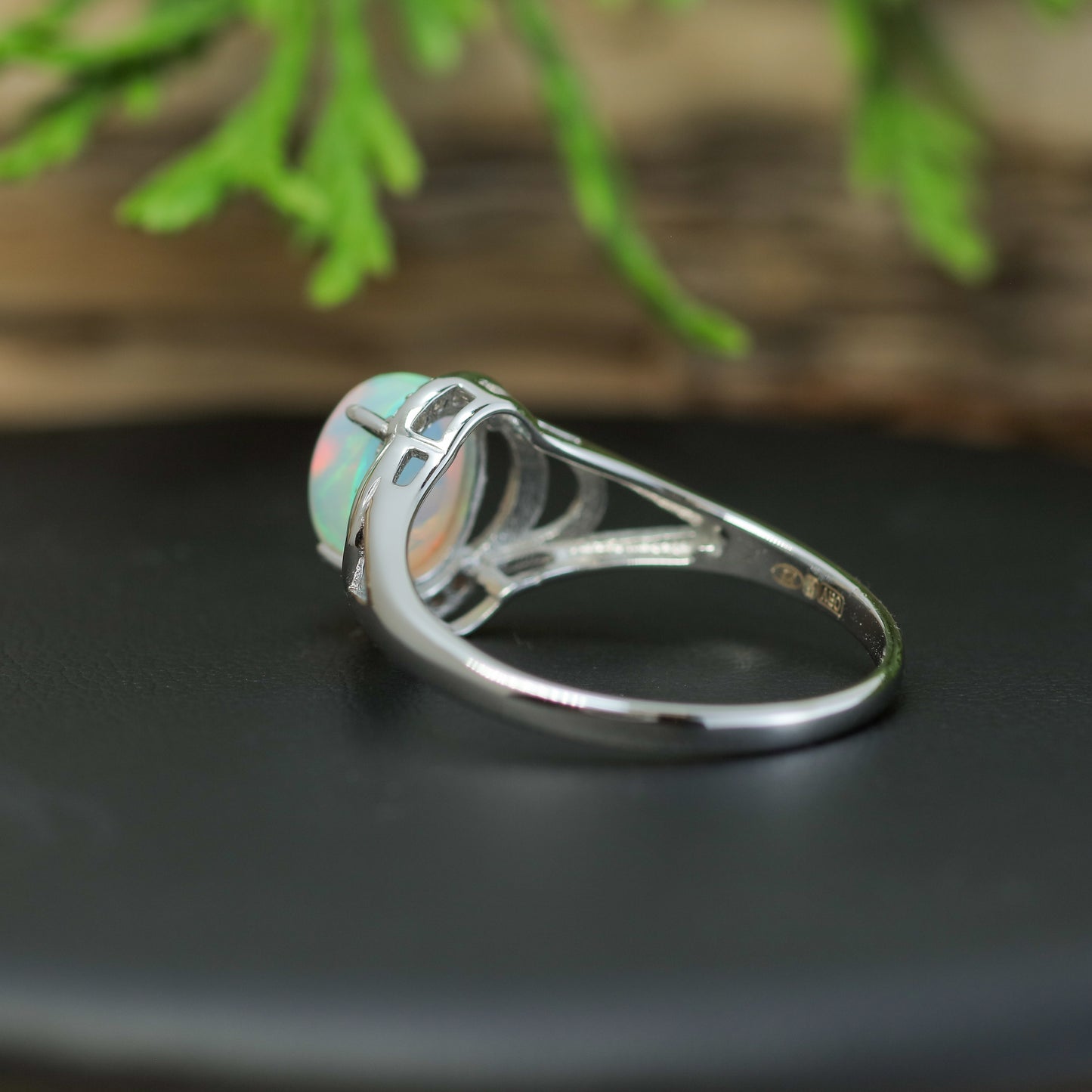 Natural Ethiopian Opal Split-Shoulder Halo Ring