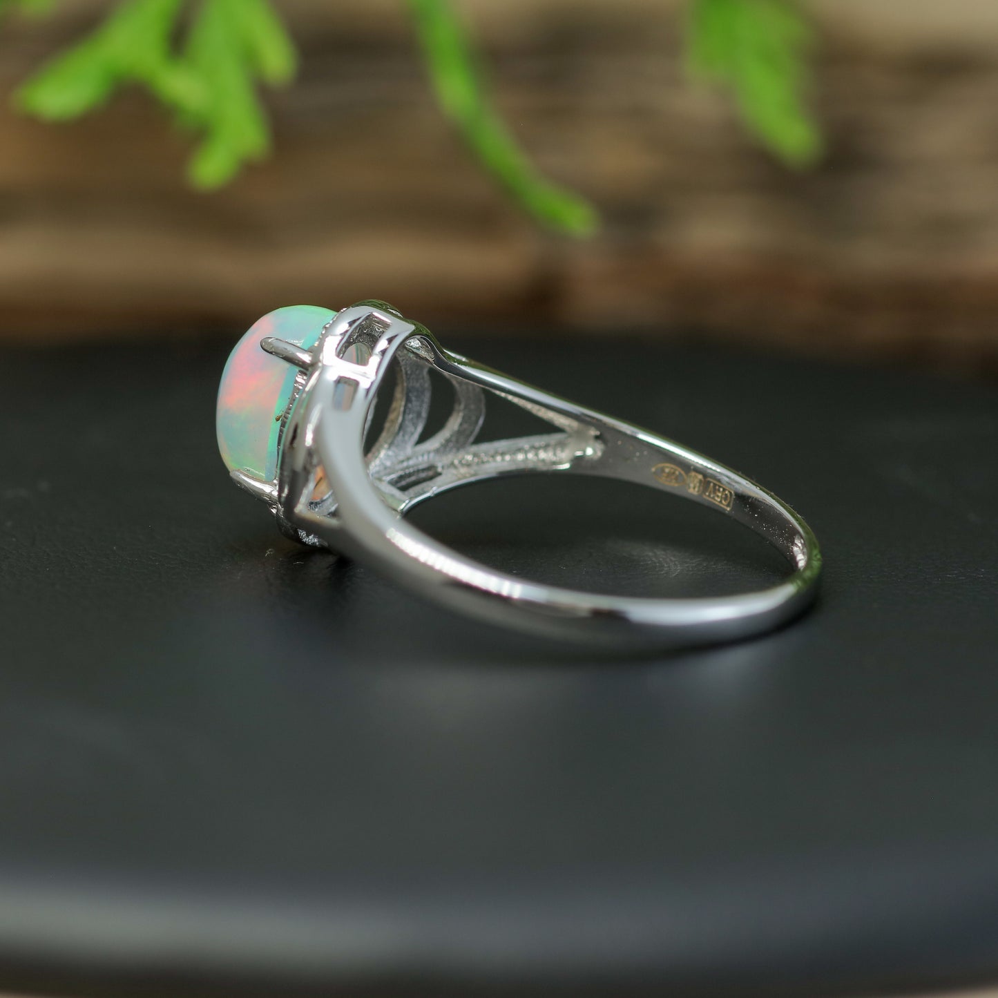 Natural Ethiopian Opal Split-Shoulder Halo Ring
