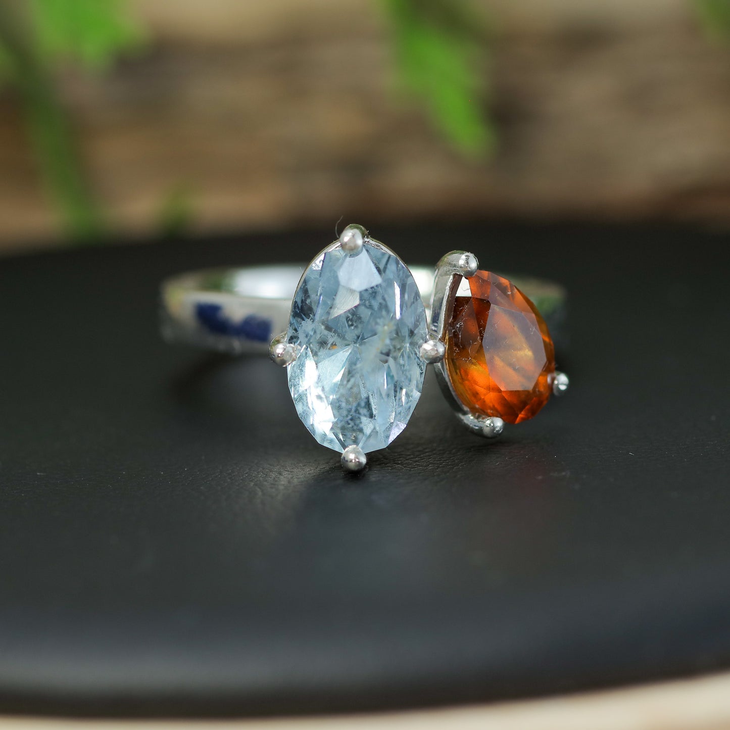 Bespoke Aquamarine & Hessonite Garnet Two-Stone Ring