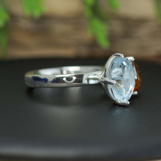 Bespoke Aquamarine & Hessonite Garnet Two-Stone Ring