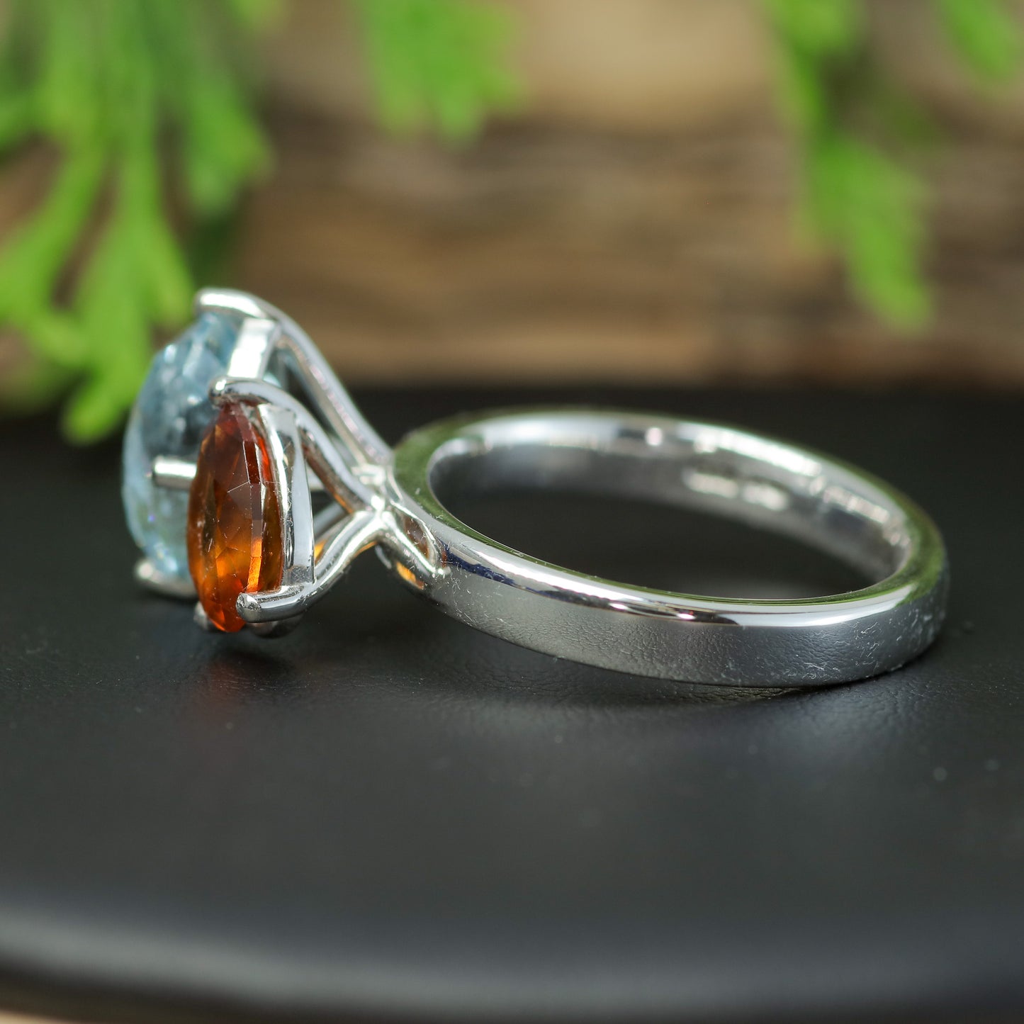 Bespoke Aquamarine & Hessonite Garnet Two-Stone Ring