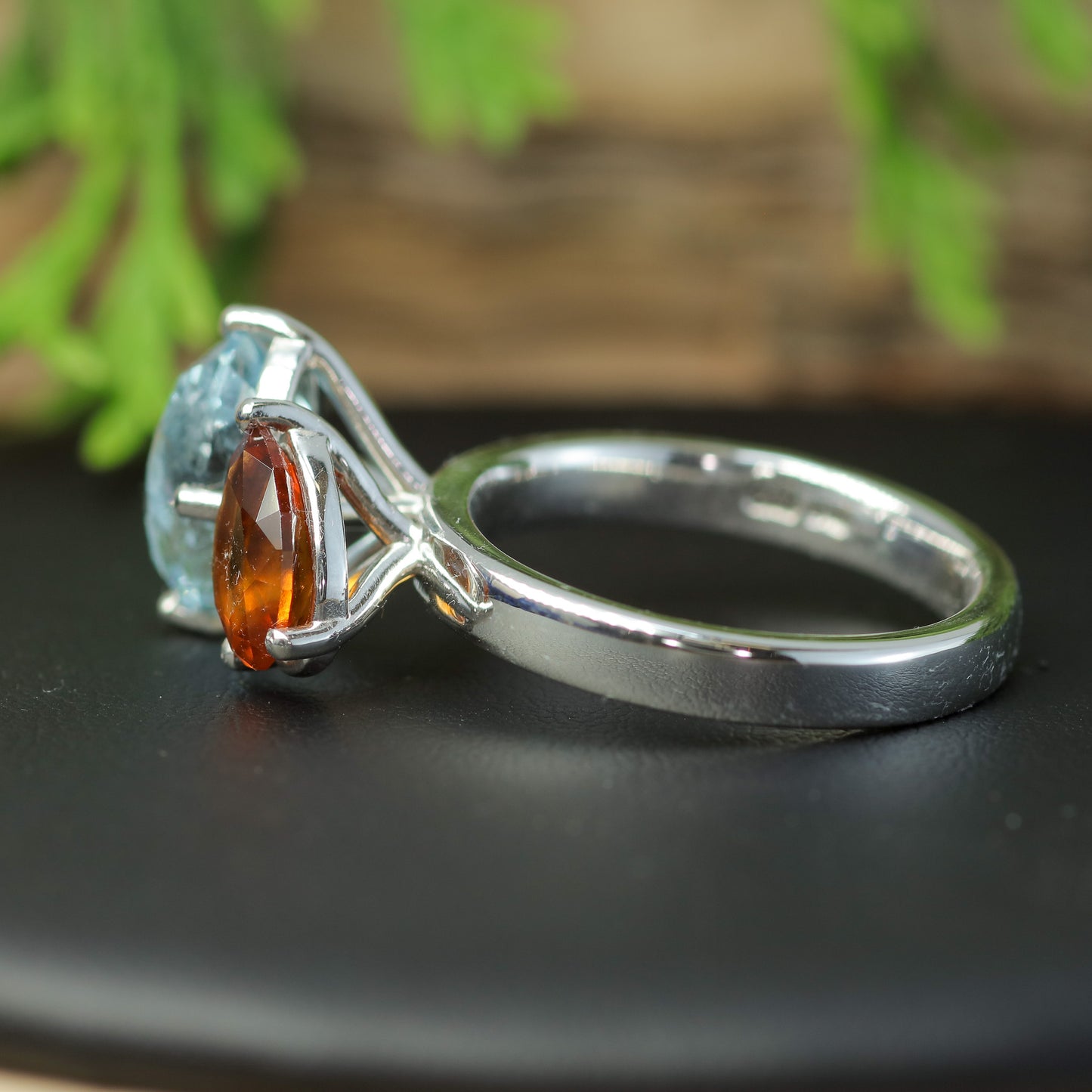 Bespoke Aquamarine & Hessonite Garnet Two-Stone Ring