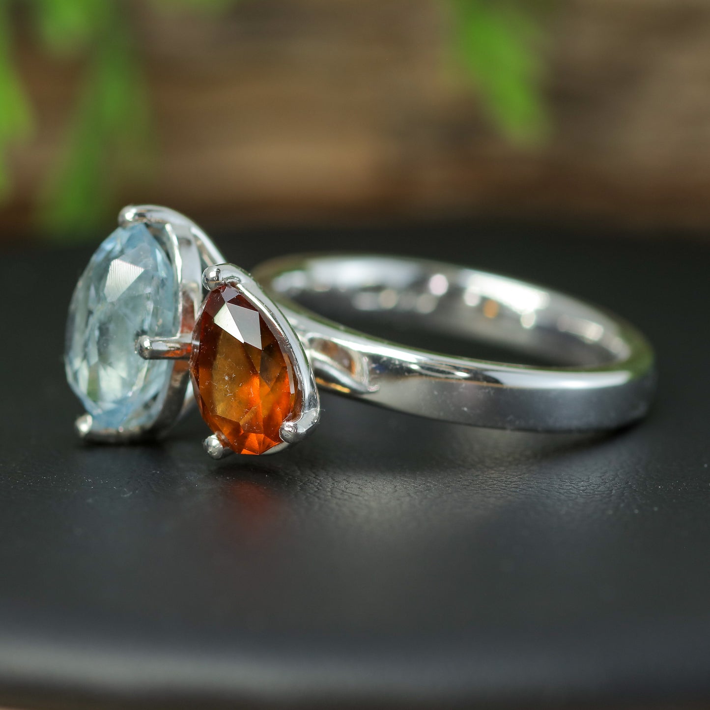 Bespoke Aquamarine & Hessonite Garnet Two-Stone Ring