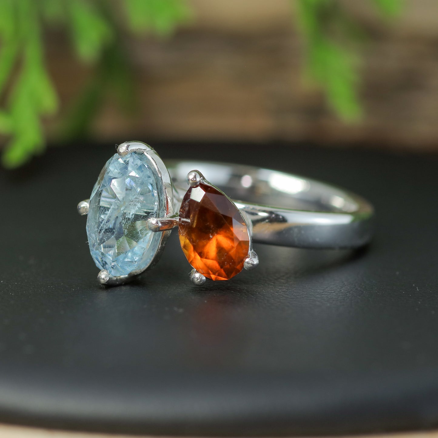 Bespoke Aquamarine & Hessonite Garnet Two-Stone Ring