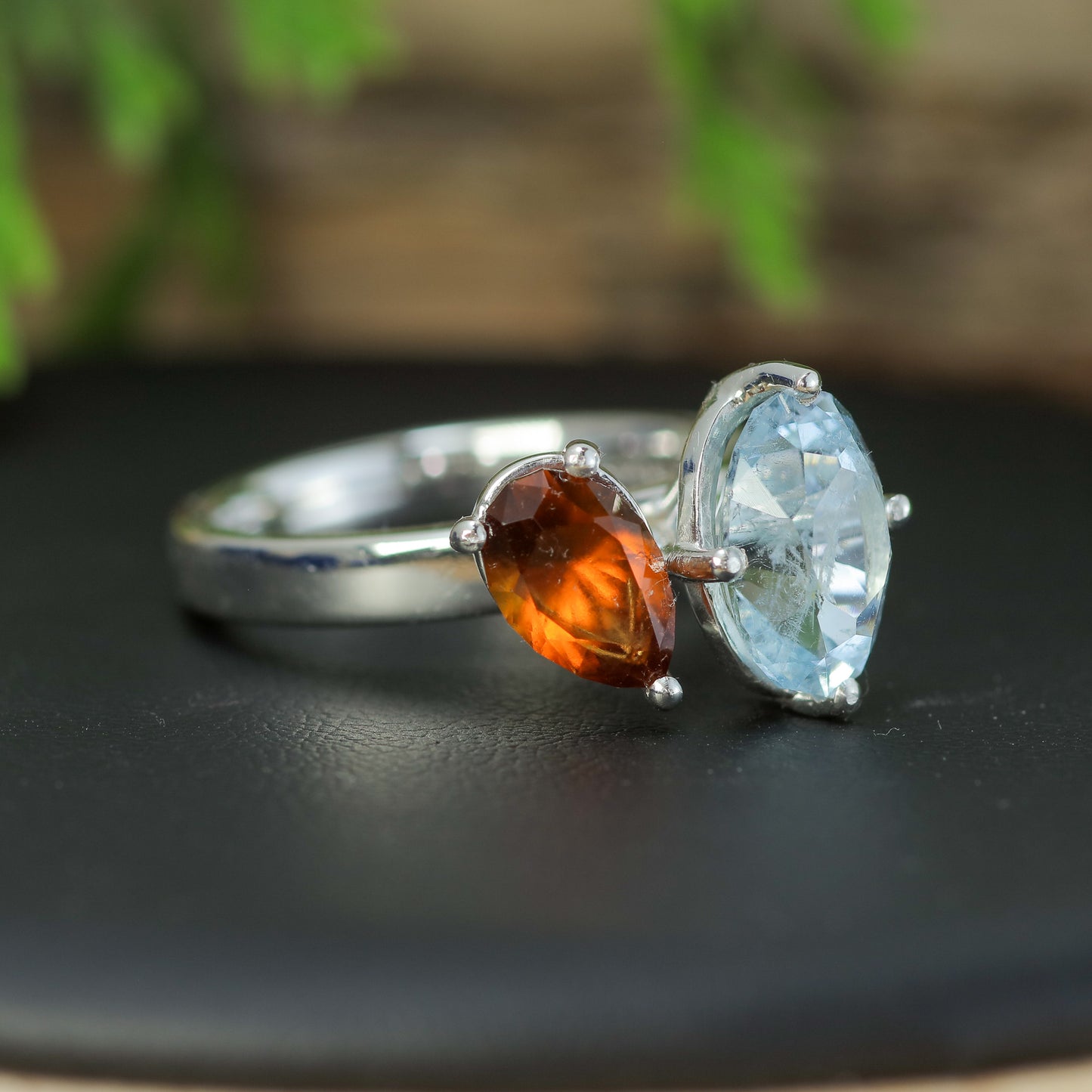 Bespoke Aquamarine & Hessonite Garnet Two-Stone Ring