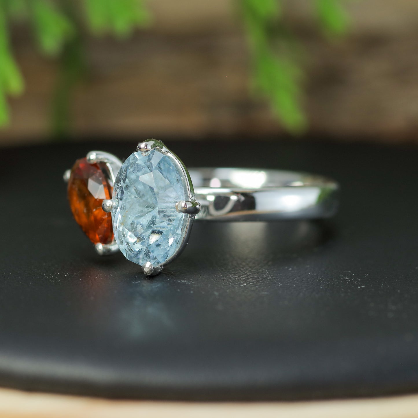 Bespoke Aquamarine & Hessonite Garnet Two-Stone Ring