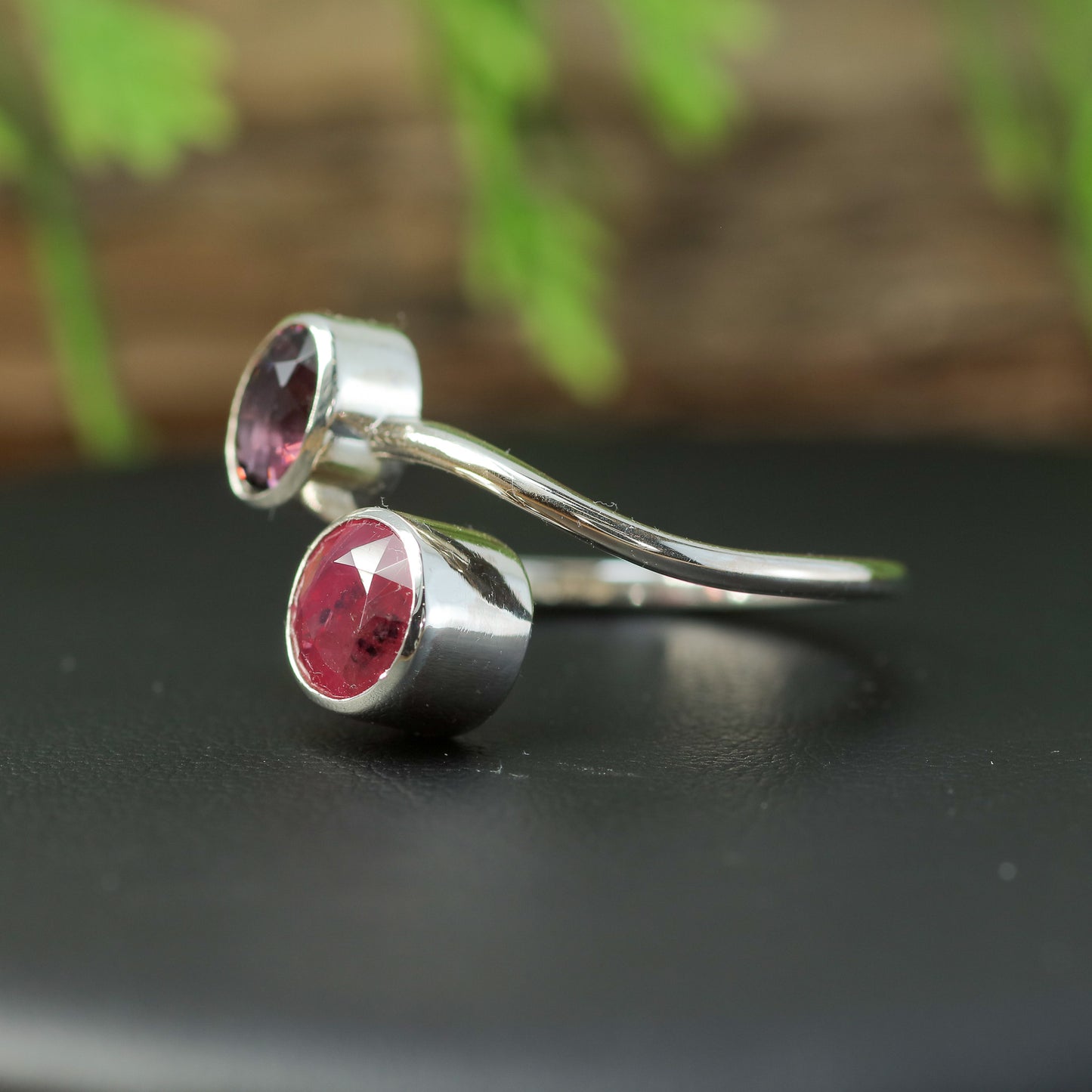 Handcrafted Ruby & Oval Spinel Silver Bypass Ring