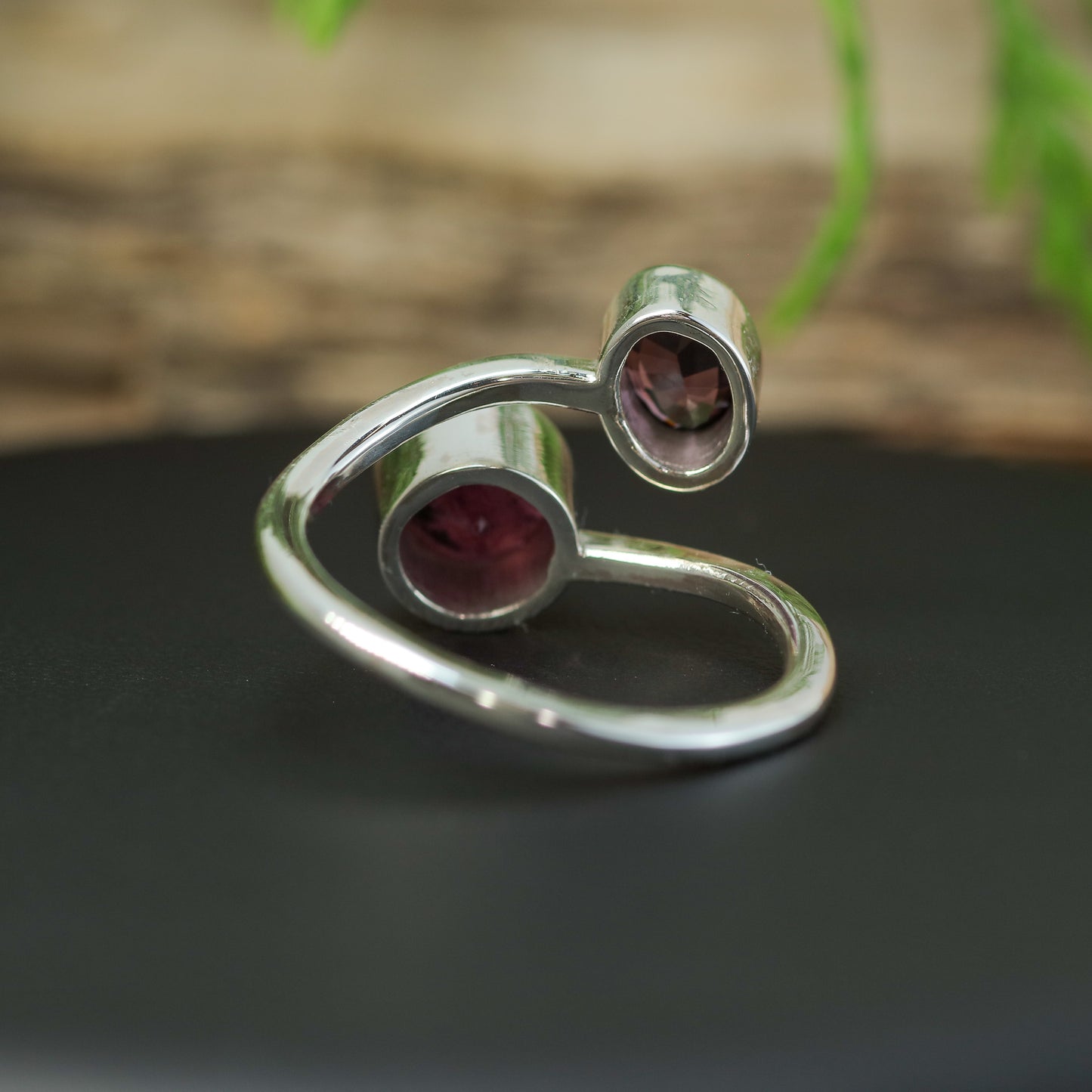 Handcrafted Ruby & Oval Spinel Silver Bypass Ring