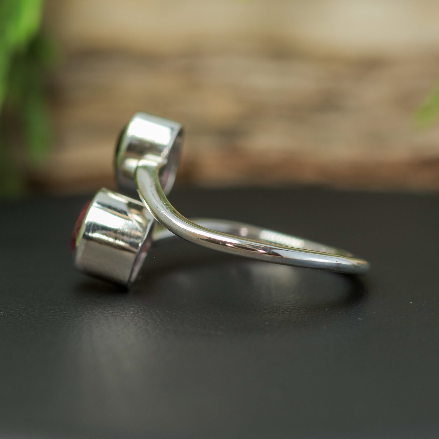 Handcrafted Ruby & Oval Spinel Silver Bypass Ring