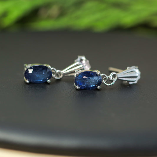 Natural Sapphire Art Deco-Inspired Dangle Earrings