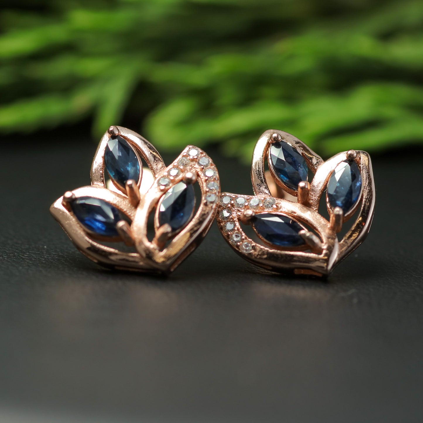Natural Sapphire Botanical Stud Earrings
