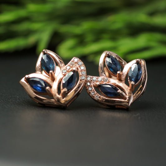 Natural Sapphire Botanical Stud Earrings