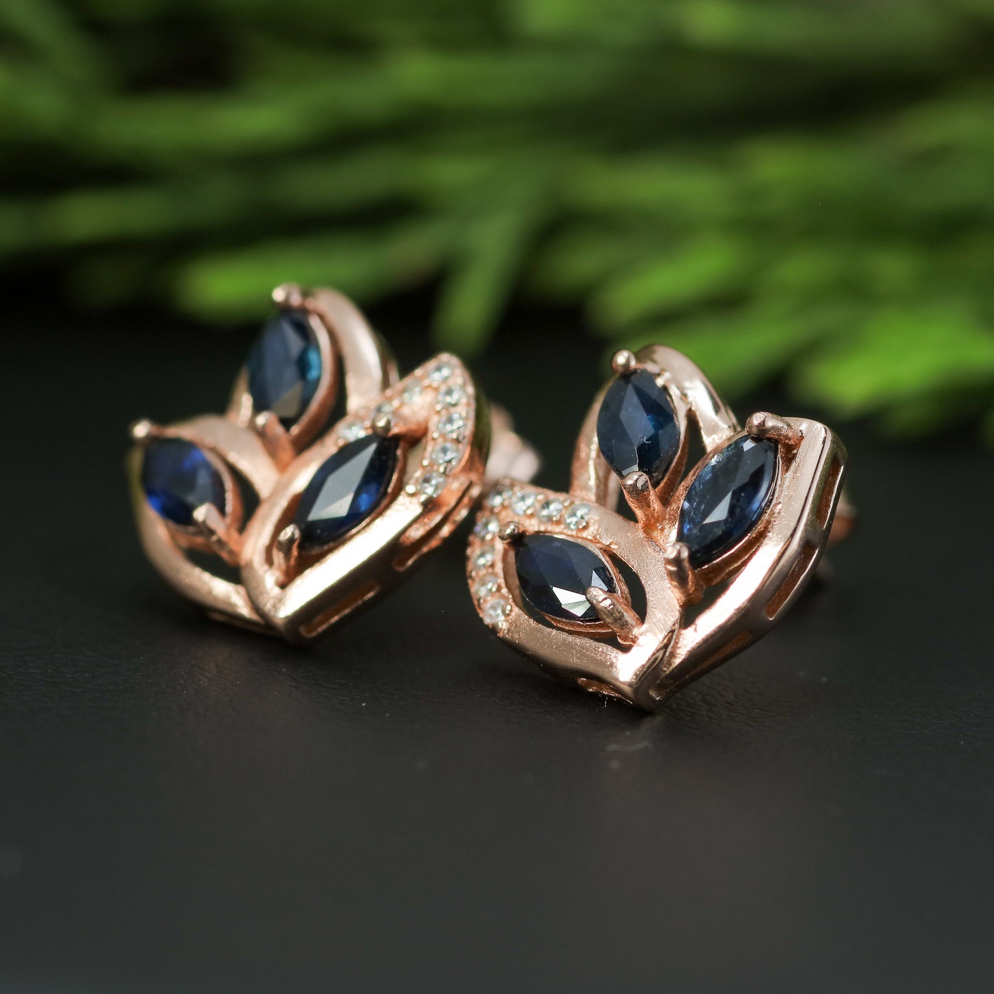 Natural Sapphire Botanical Stud Earrings