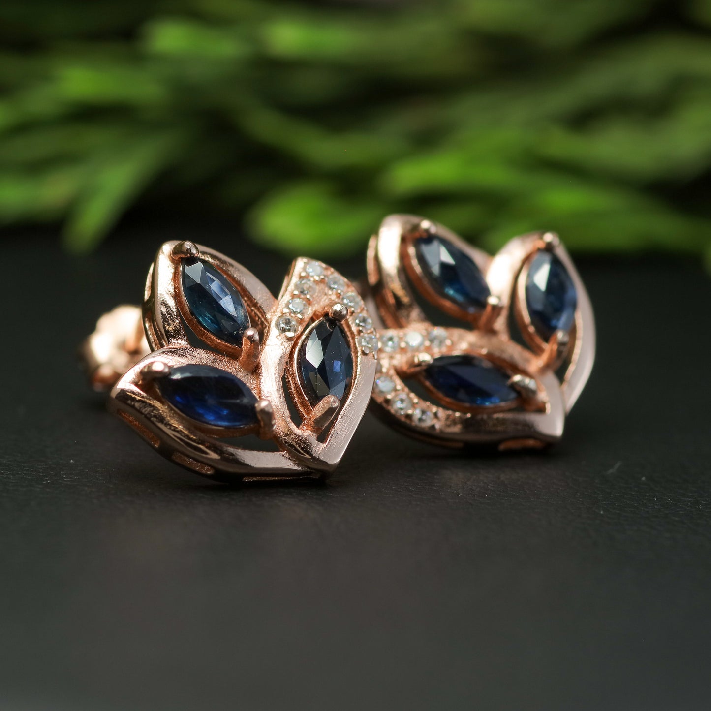 Natural Sapphire Botanical Stud Earrings