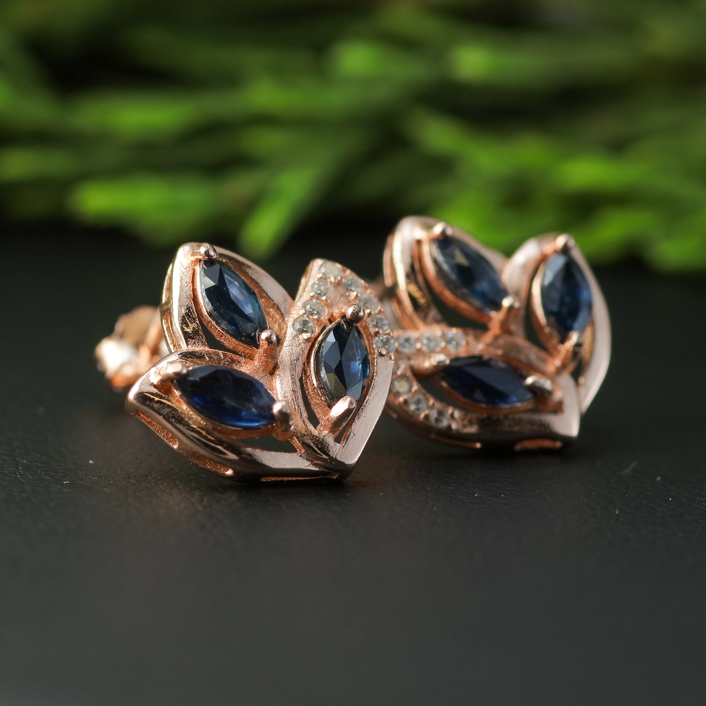 Natural Sapphire Botanical Stud Earrings