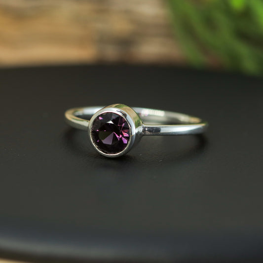 Bespoke Natural Violetish Purple Spinel Solitaire Ring