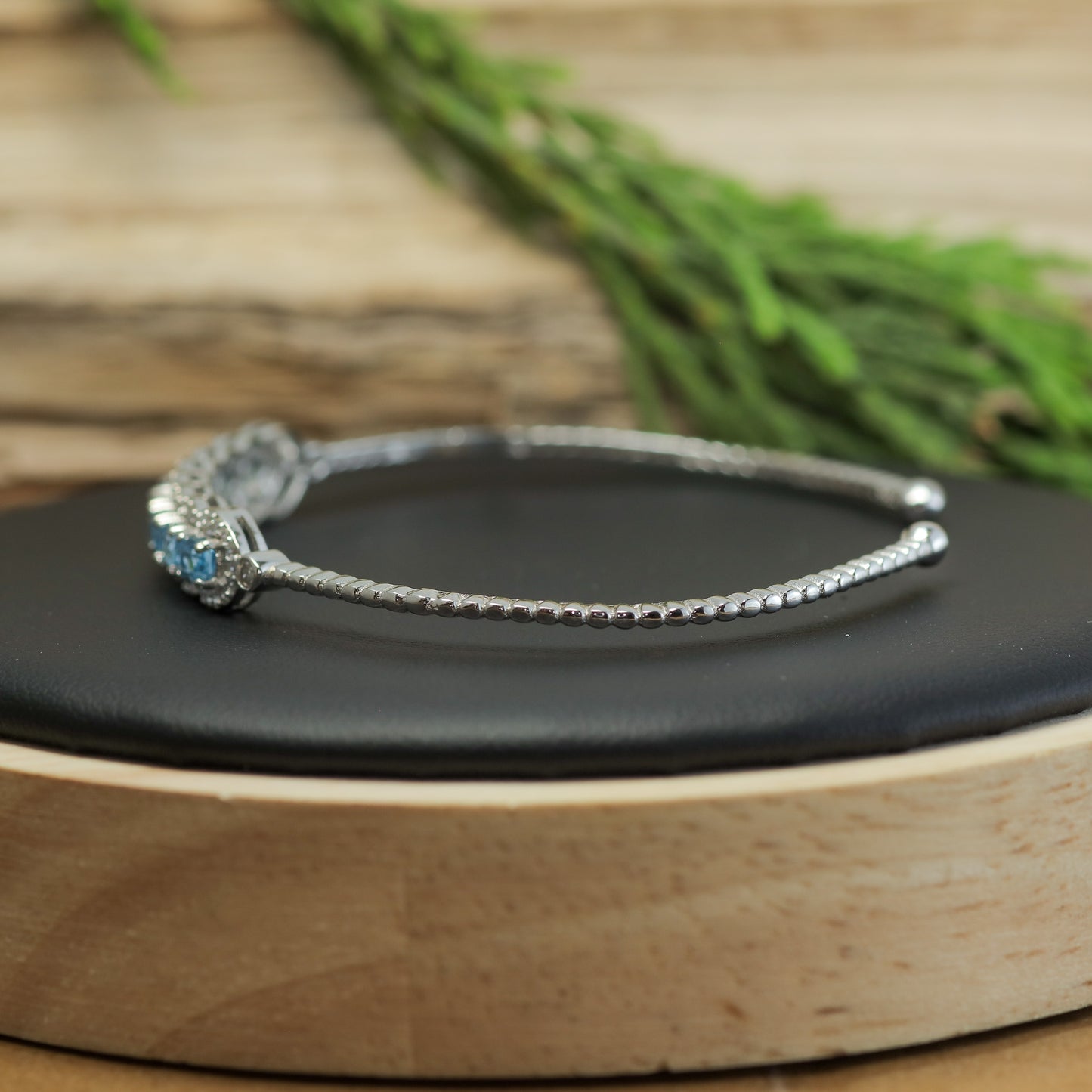 Natural Blue Topaz Wave Link Open Bangle