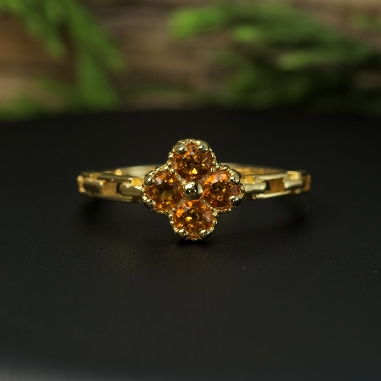 Natural Citrine Clover Cluster Ring