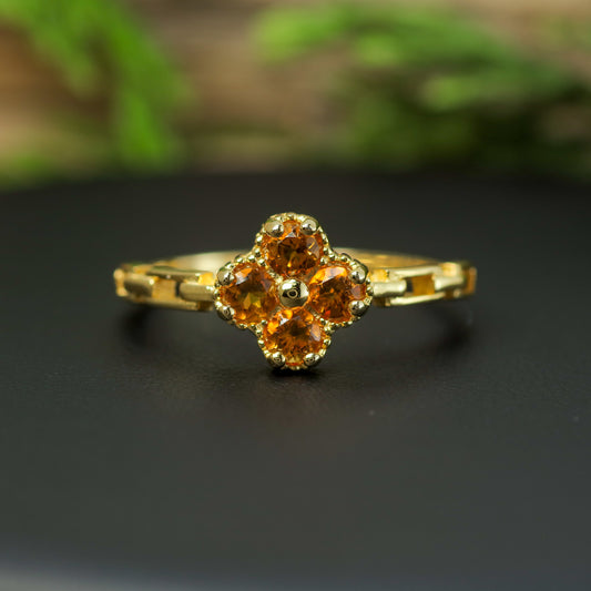 Natural Citrine Clover Cluster Ring