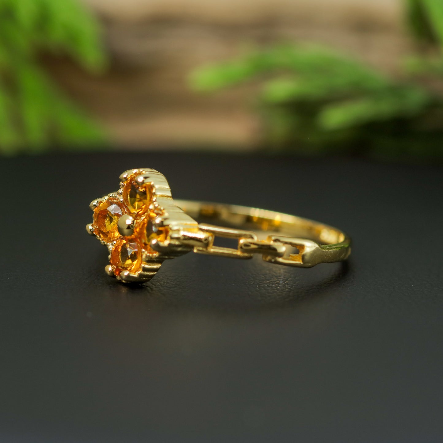 Natural Citrine Clover Cluster Ring