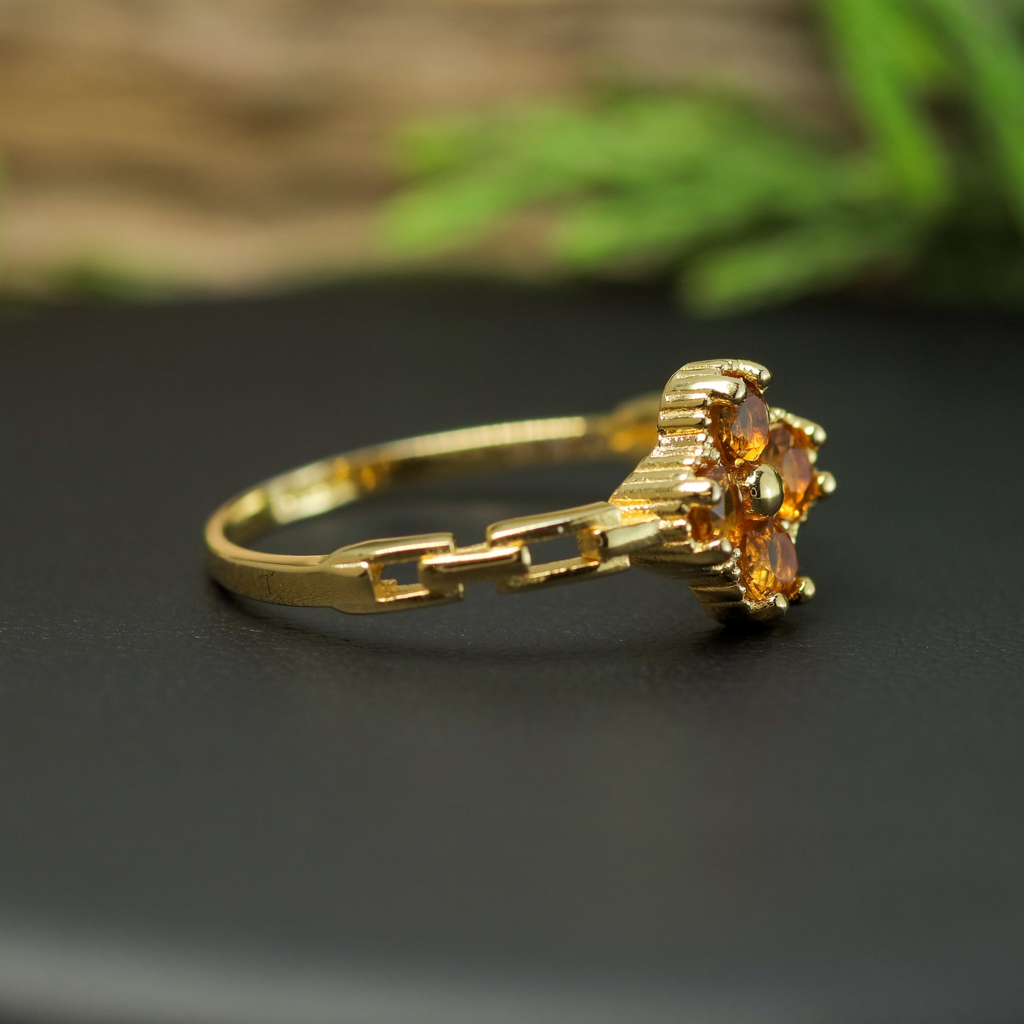 Natural Citrine Clover Cluster Ring