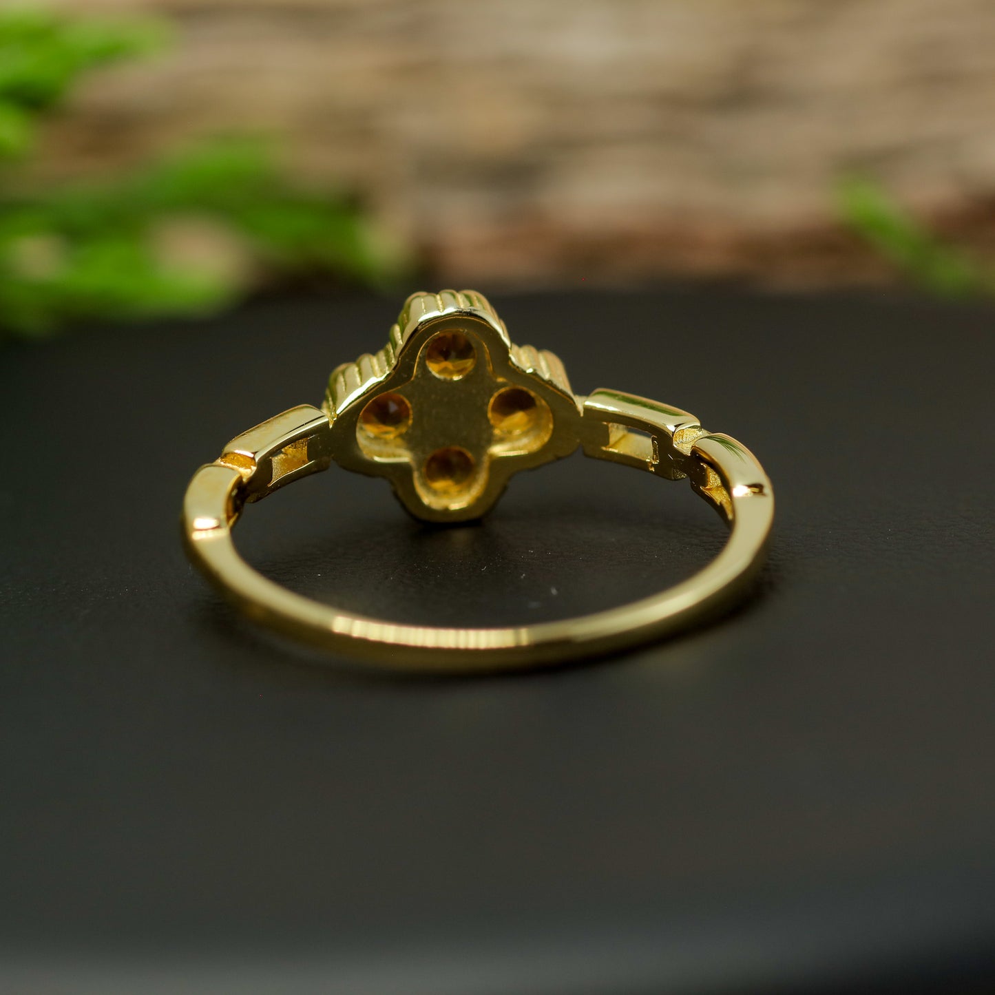 Natural Citrine Clover Cluster Ring