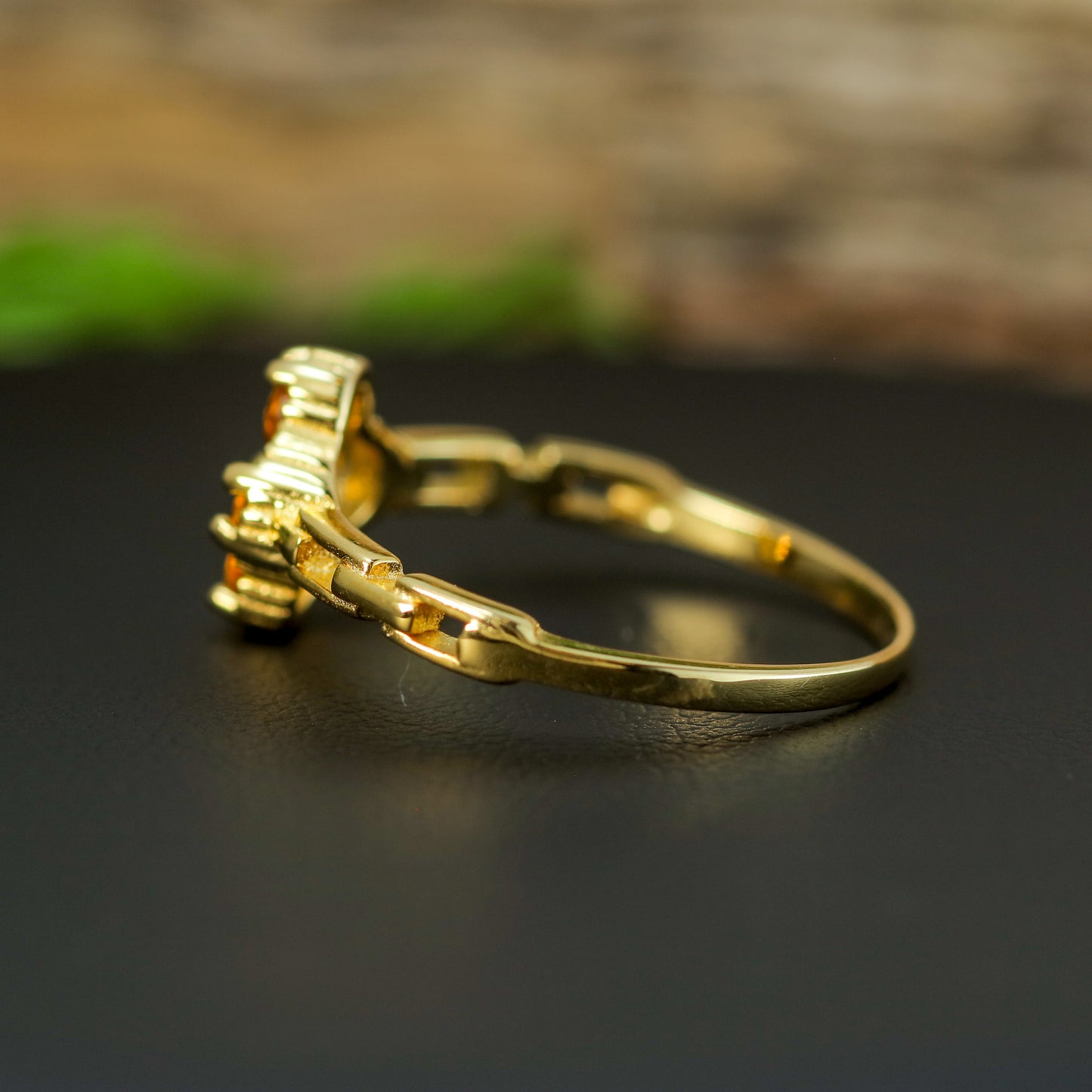 Natural Citrine Clover Cluster Ring