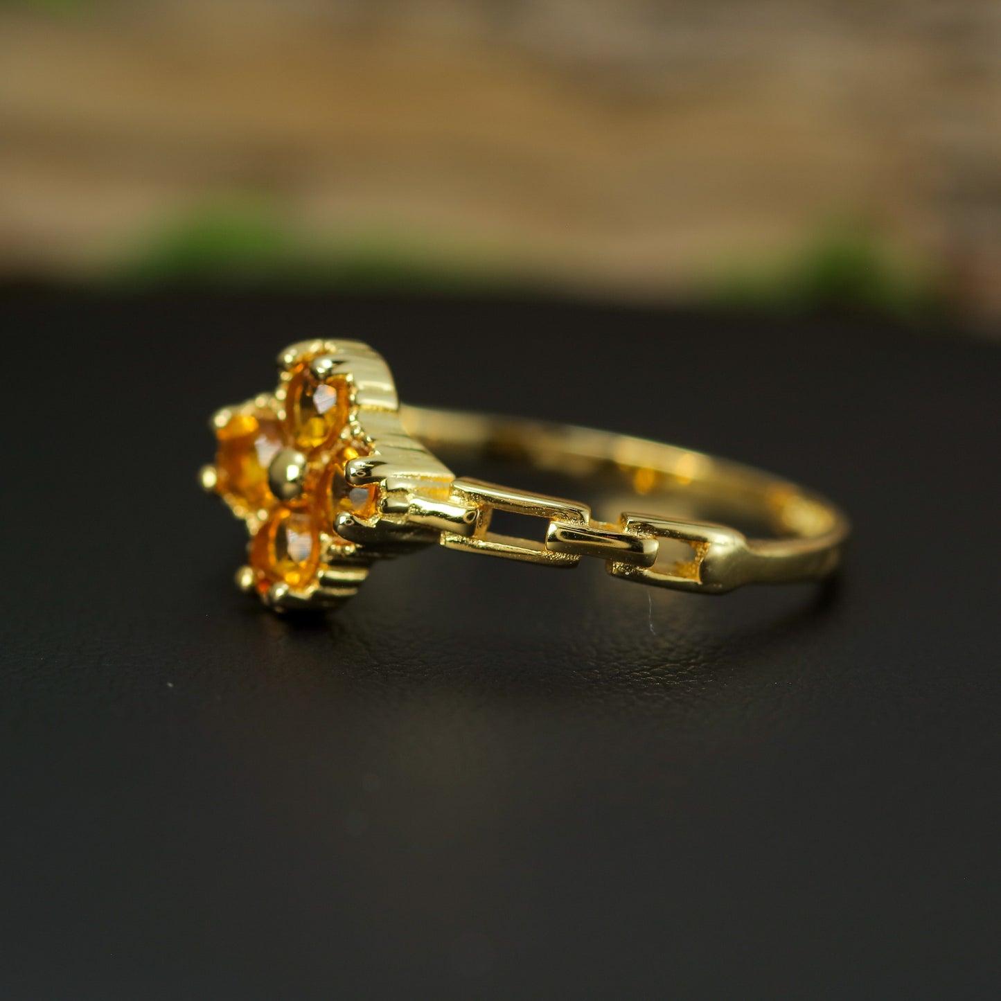 Natural Citrine Clover Cluster Ring