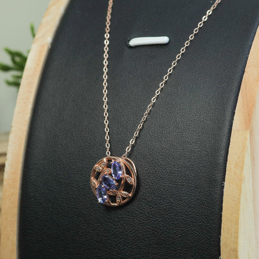 Natural Tanzanite Openwork Circle Pendant Necklace