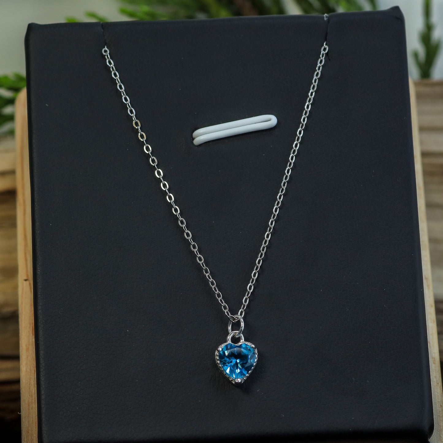Heart-Shaped Topaz Swiss Blue Pendant Necklace