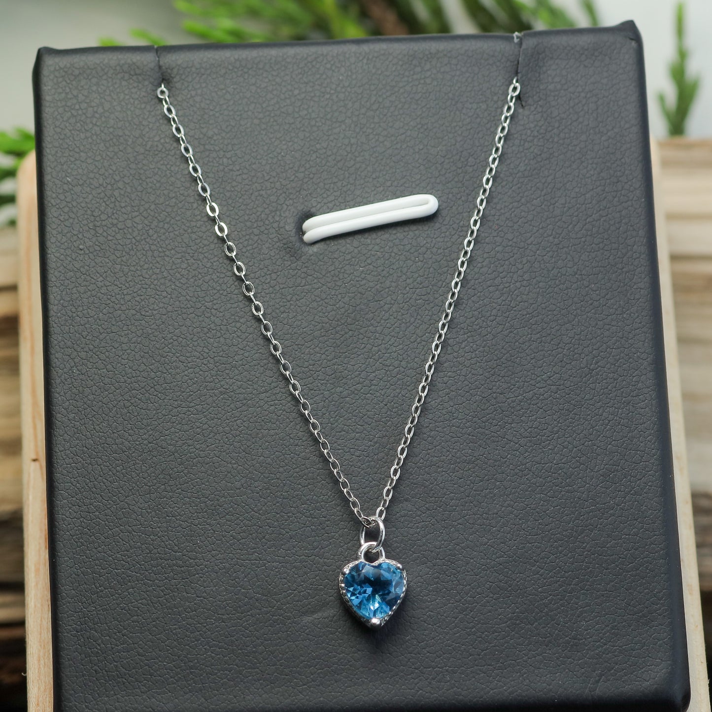 Heart-Shaped Topaz Swiss Blue Pendant Necklace