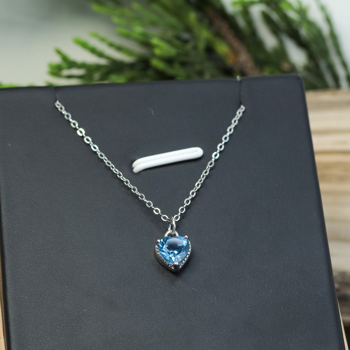 Heart-Shaped Topaz Swiss Blue Pendant Necklace
