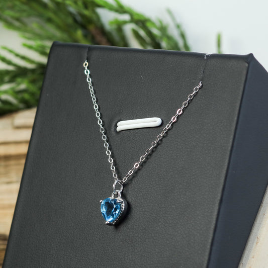 Heart-Shaped Topaz Swiss Blue Pendant Necklace
