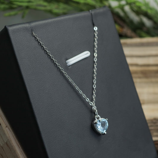 Heart-Shaped Sky Blue Topaz Pendant Necklace