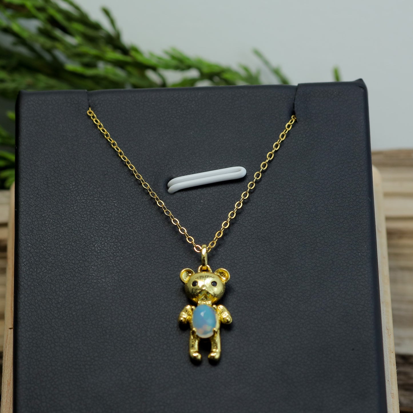 Ethiopian Opal Teddy Bear Pendant Necklace